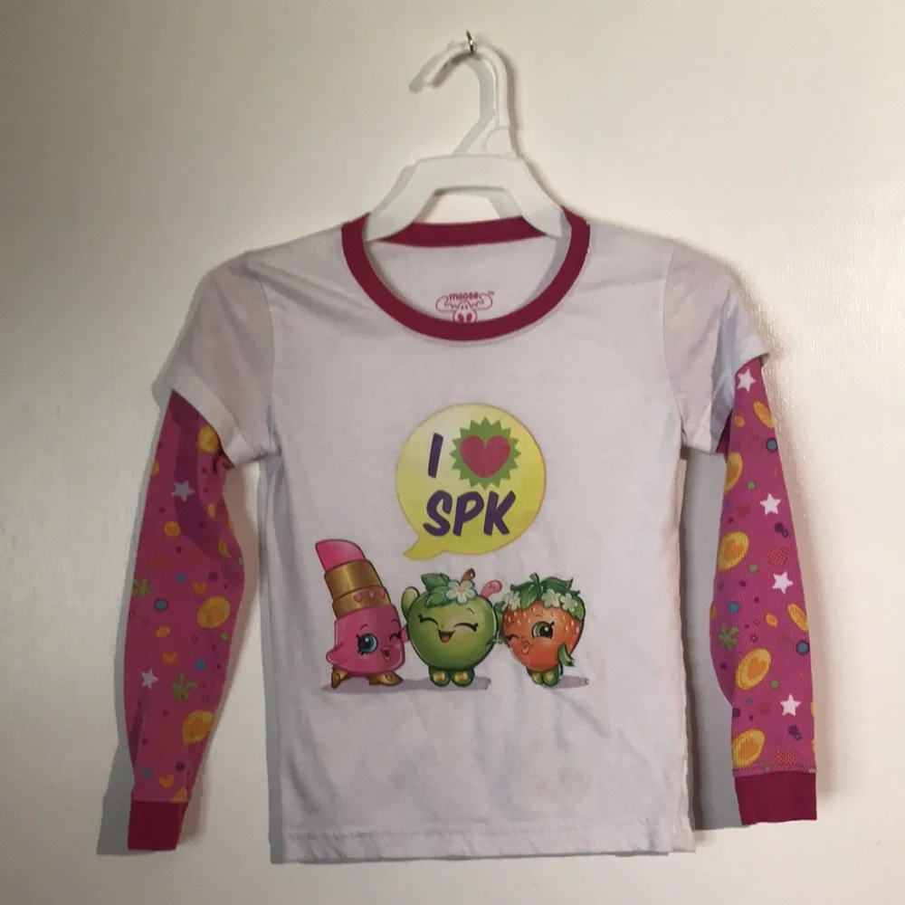 Shopkins Moose Girls Pajama Set Size 8 Pink White 2pc Long Sleeve Kids Sleep - Picture 2 of 7